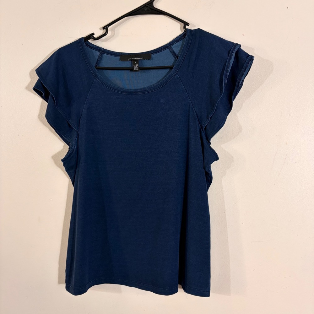 White House Black Market Flutter Sleeve Top Women Small Navy Blue  Tee